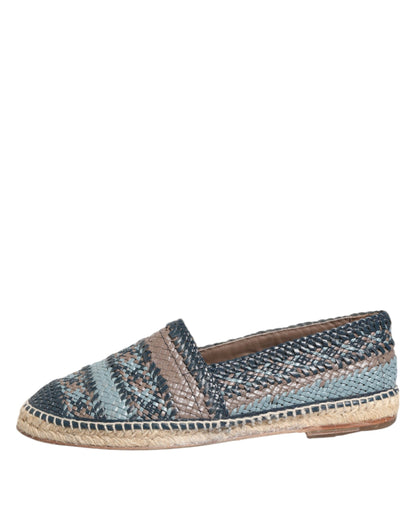Chaussures Espadrilles Dolce & Gabbana en Cuir Tressé Bleu Gris Buffalo