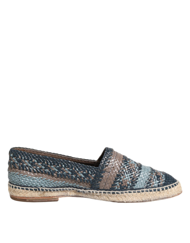 Chaussures Espadrilles Dolce & Gabbana en Cuir Tressé Bleu Gris Buffalo