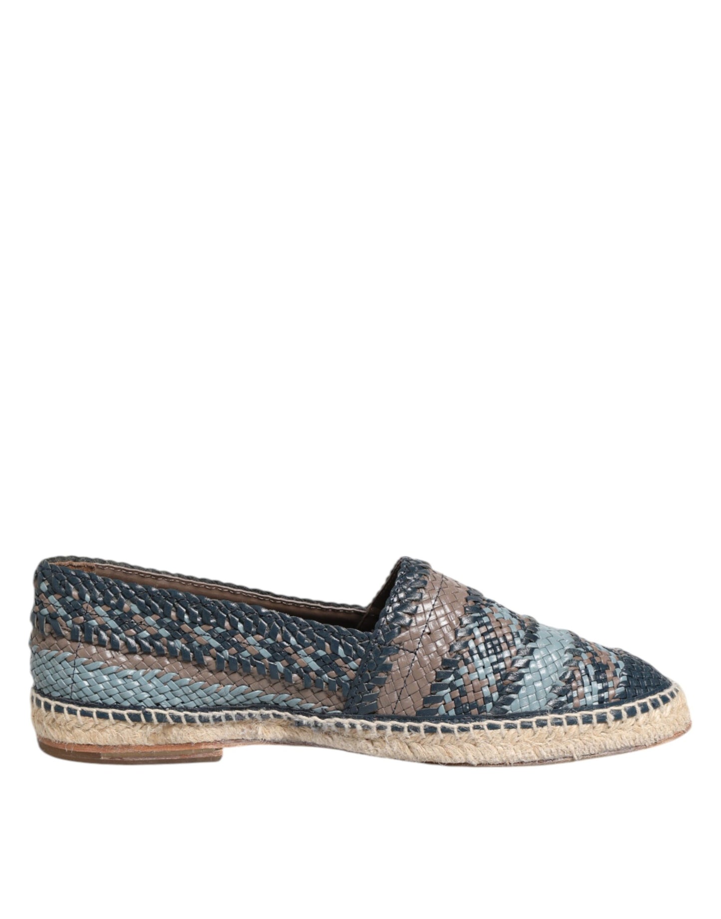 Chaussures Espadrilles Dolce & Gabbana en Cuir Tressé Bleu Gris Buffalo