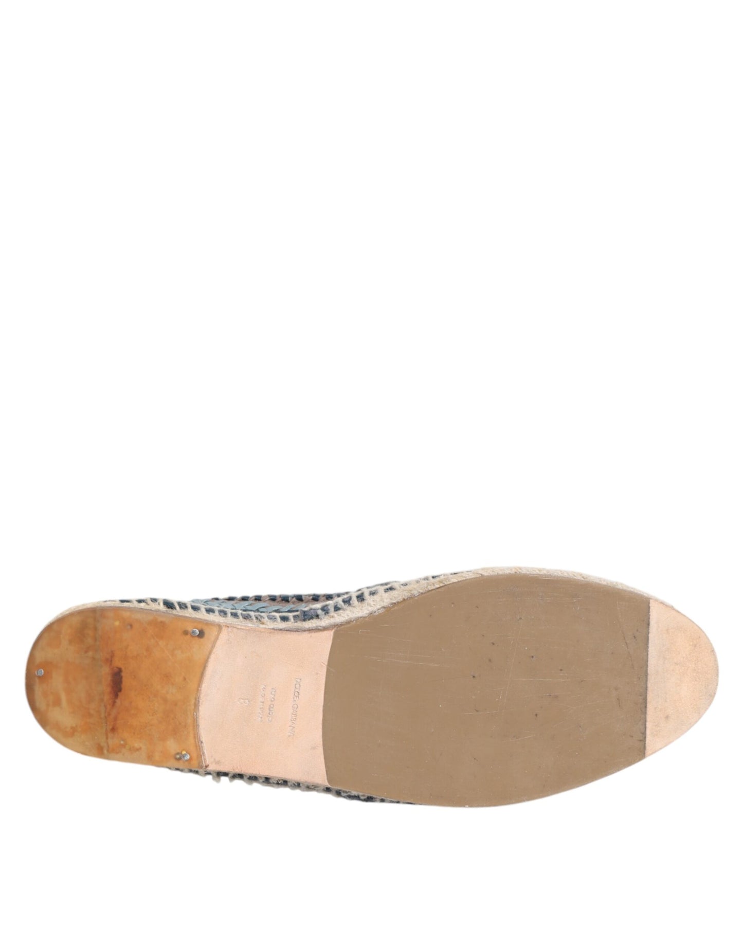 Chaussures Espadrilles Dolce & Gabbana en Cuir Tressé Bleu Gris Buffalo
