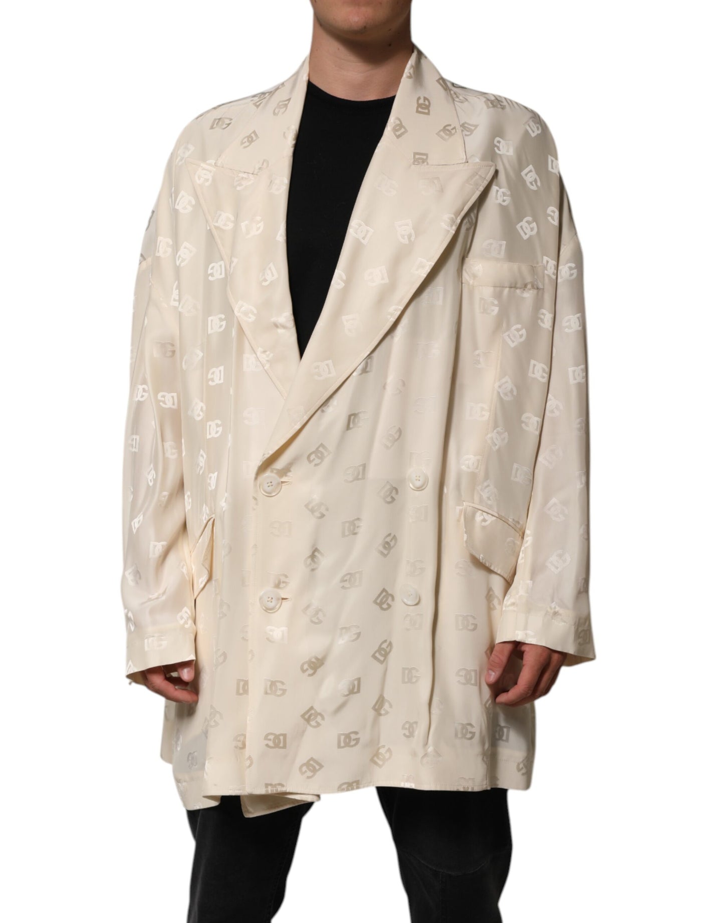 Manteau Veste Dolce & Gabbana Monogramme Logo Polyester Beige