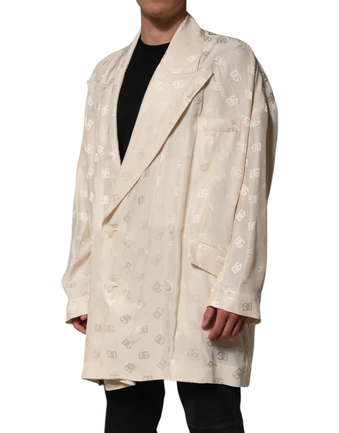Manteau Veste Dolce & Gabbana Monogramme Logo Polyester Beige