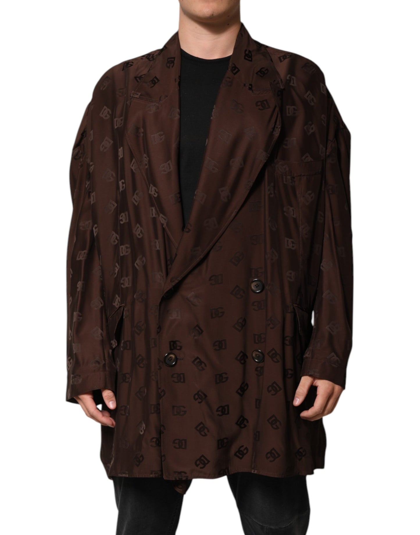 Chaqueta de abrigo Dolce & Gabbana de poliéster marrón con monograma del logo