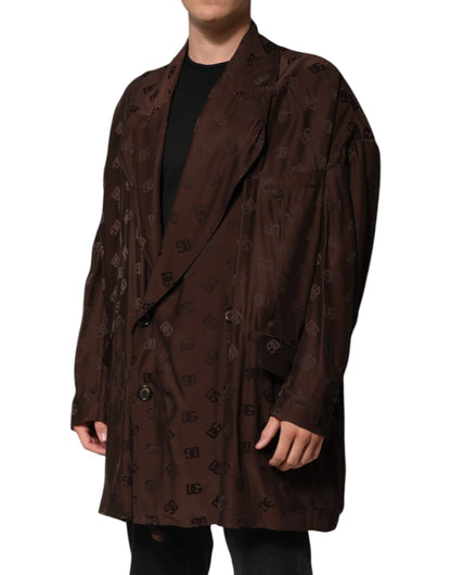 Chaqueta de abrigo Dolce & Gabbana de poliéster marrón con monograma del logo