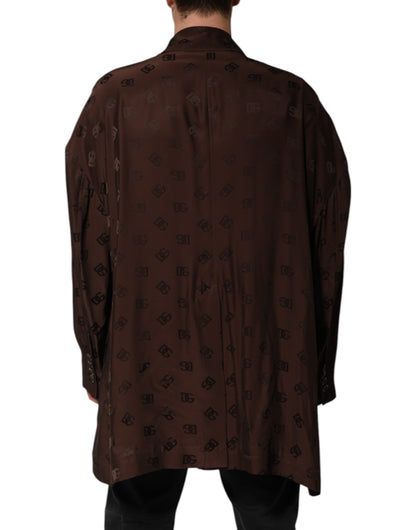 Chaqueta de abrigo Dolce & Gabbana de poliéster marrón con monograma del logo
