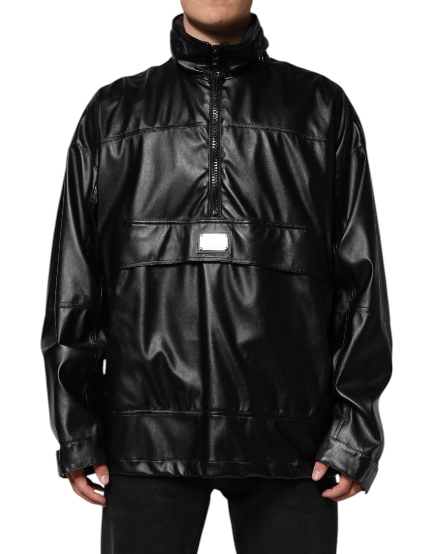 Chaqueta bomber con placa del logo en poliéster negro de Dolce & Gabbana