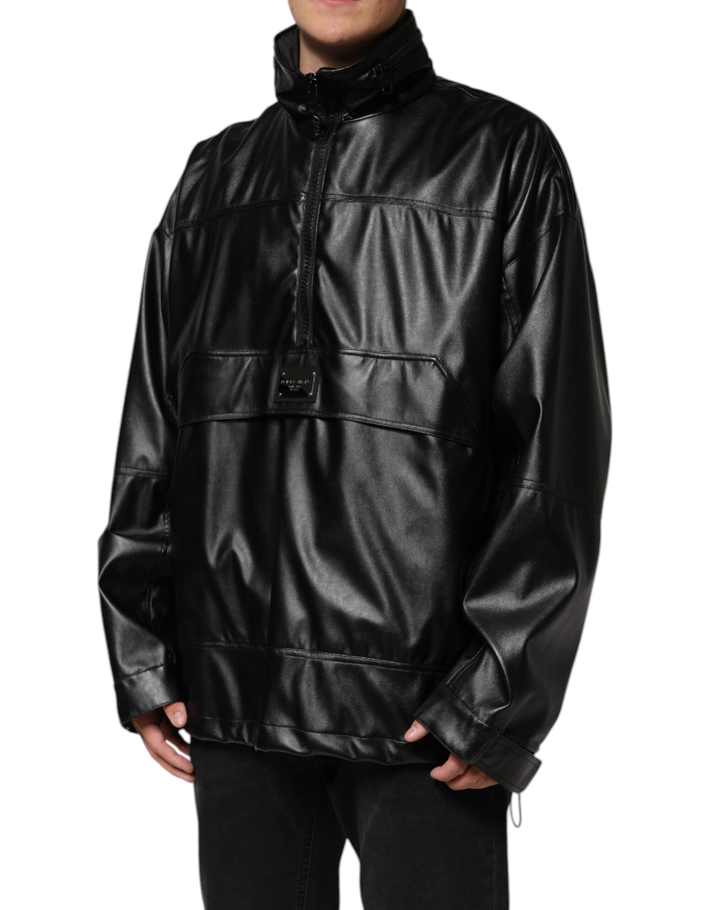 Chaqueta bomber con placa del logo en poliéster negro de Dolce & Gabbana