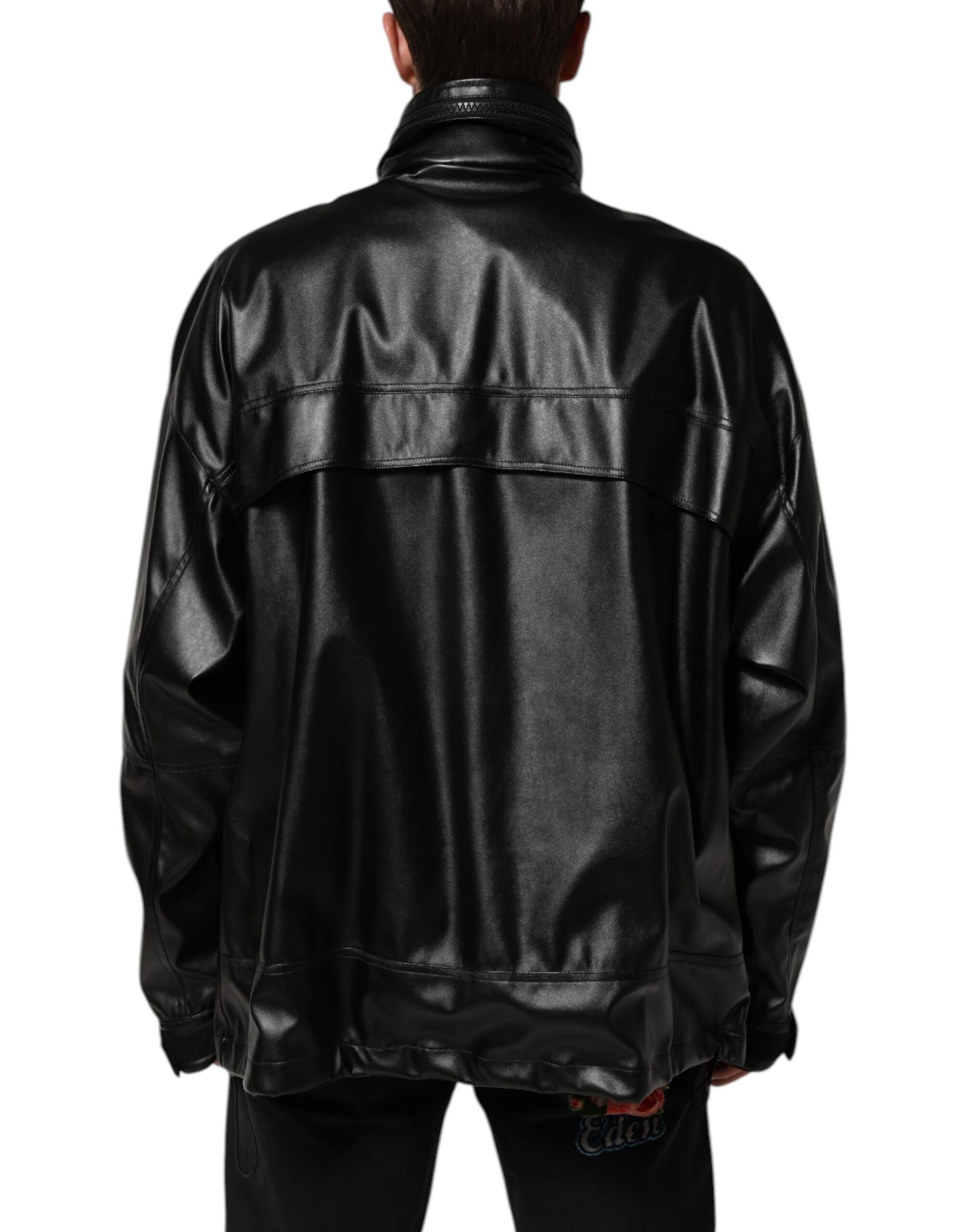 Chaqueta bomber con placa del logo en poliéster negro de Dolce & Gabbana