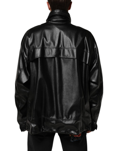 Chaqueta bomber con placa del logo en poliéster negro de Dolce & Gabbana