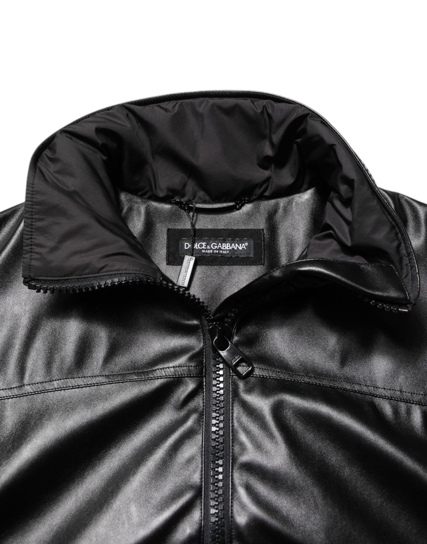 Chaqueta bomber con placa del logo en poliéster negro de Dolce & Gabbana