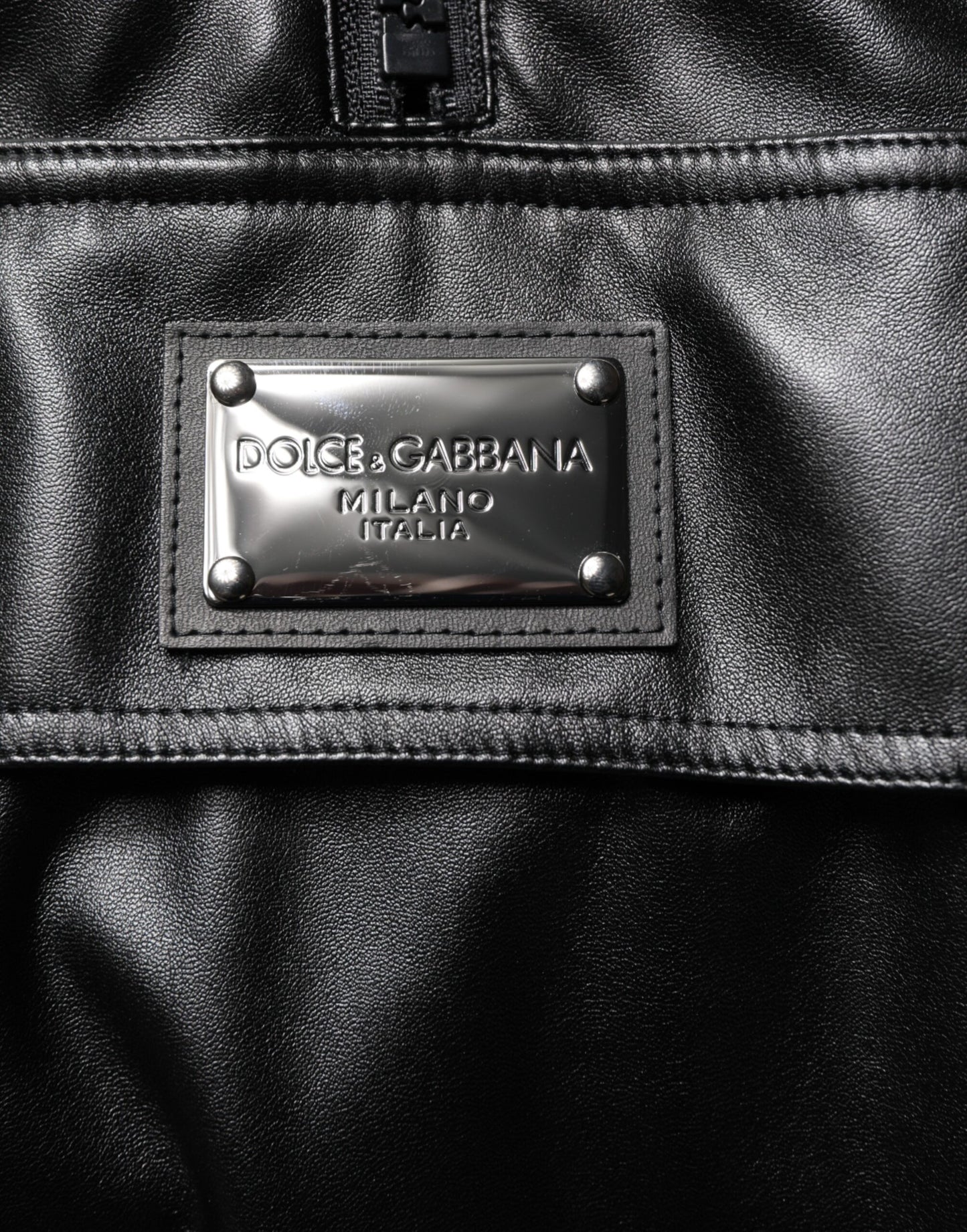 Chaqueta bomber con placa del logo en poliéster negro de Dolce & Gabbana