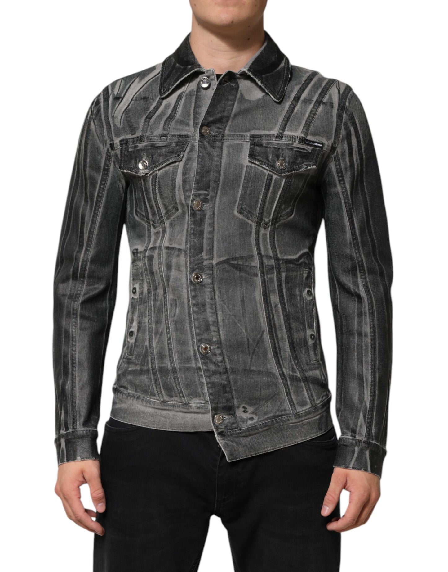 Veste en jean stretch lavé en coton gris Dolce & Gabbana