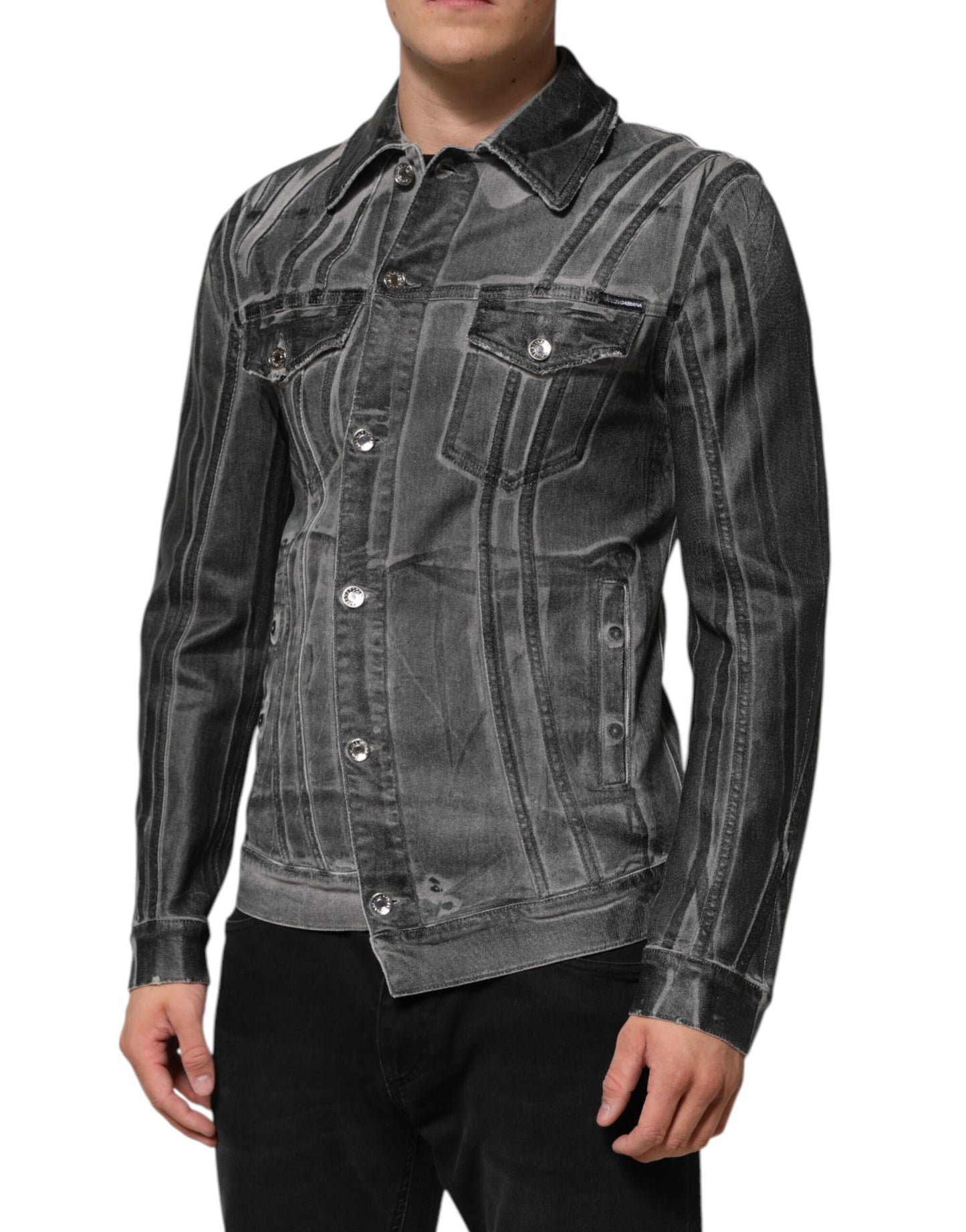 Veste en jean stretch lavé en coton gris Dolce & Gabbana