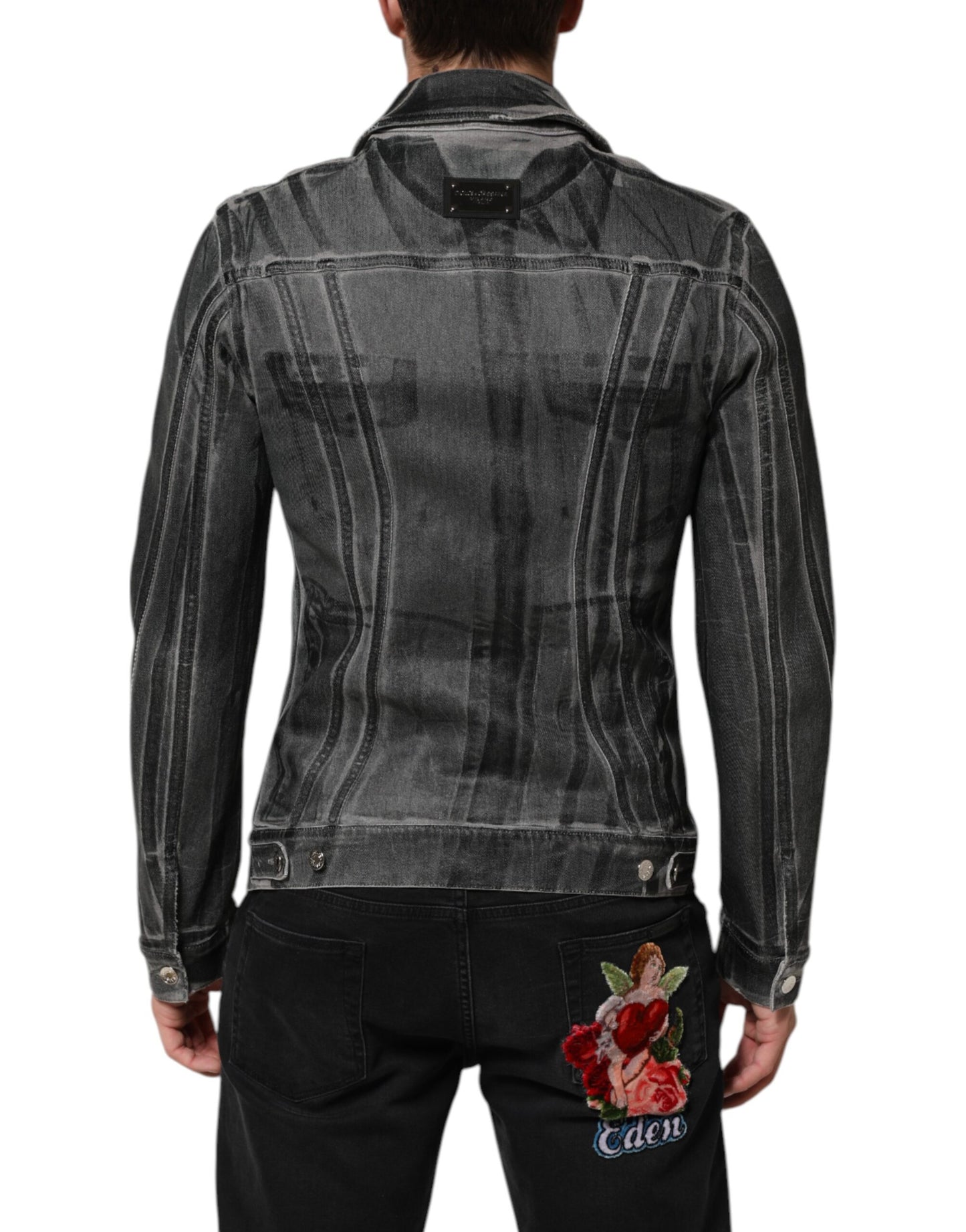 Veste en jean stretch lavé en coton gris Dolce & Gabbana