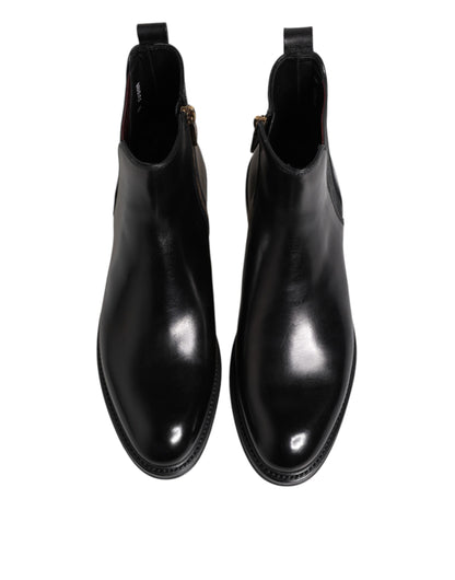 Botas Botines de Cuero Chelsea Negros a Media Pantorrilla Dolce & Gabbana