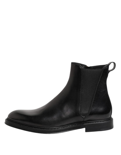 Botas Botines de Cuero Chelsea Negros a Media Pantorrilla Dolce & Gabbana