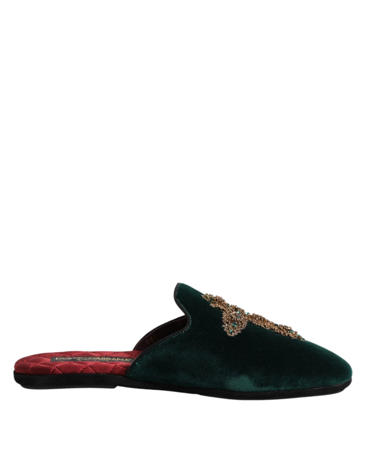 Chaussures mules en velours vert Dolce & Gabbana ornées d'une croix