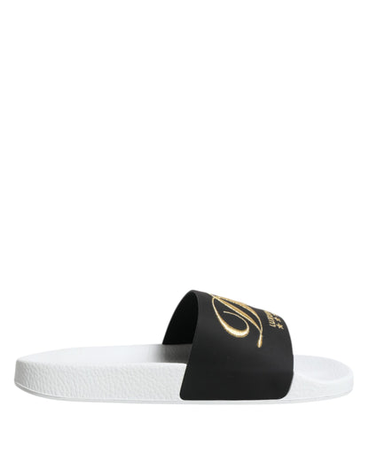 Dolce & Gabbana Sandales en cuir blanc et noir Chaussures de plage