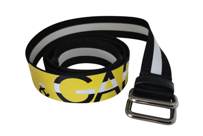 Cinturón Dolce & Gabbana negro y amarillo con logo a rayas y hebilla metálica