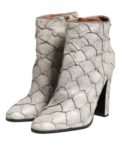 Dolce & Gabbana Off White Leather Heels Ankle Boots Shoes