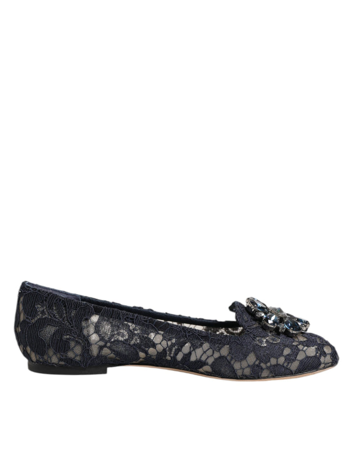 Zapatos planos Dolce & Gabbana de encaje Taormina azul con cristales