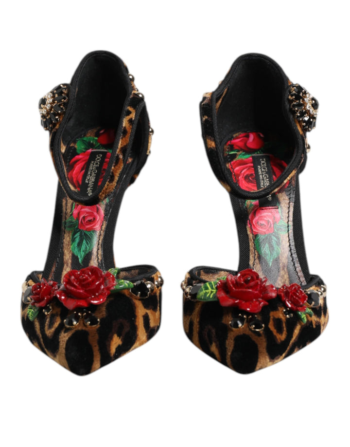 Escarpins Dolce & Gabbana léopard marron roses en cristal