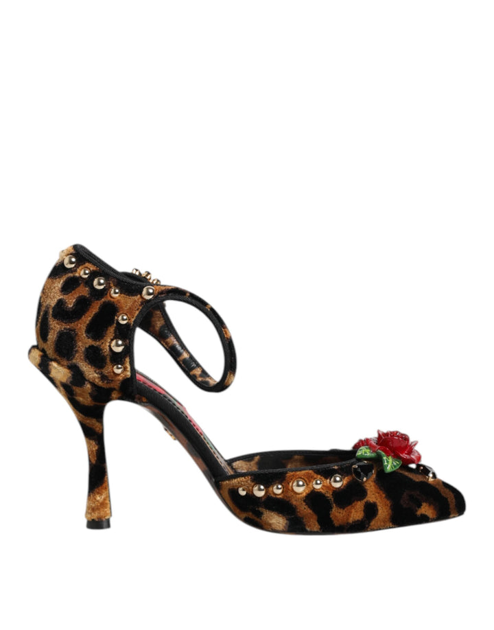 Escarpins Dolce & Gabbana léopard marron roses en cristal
