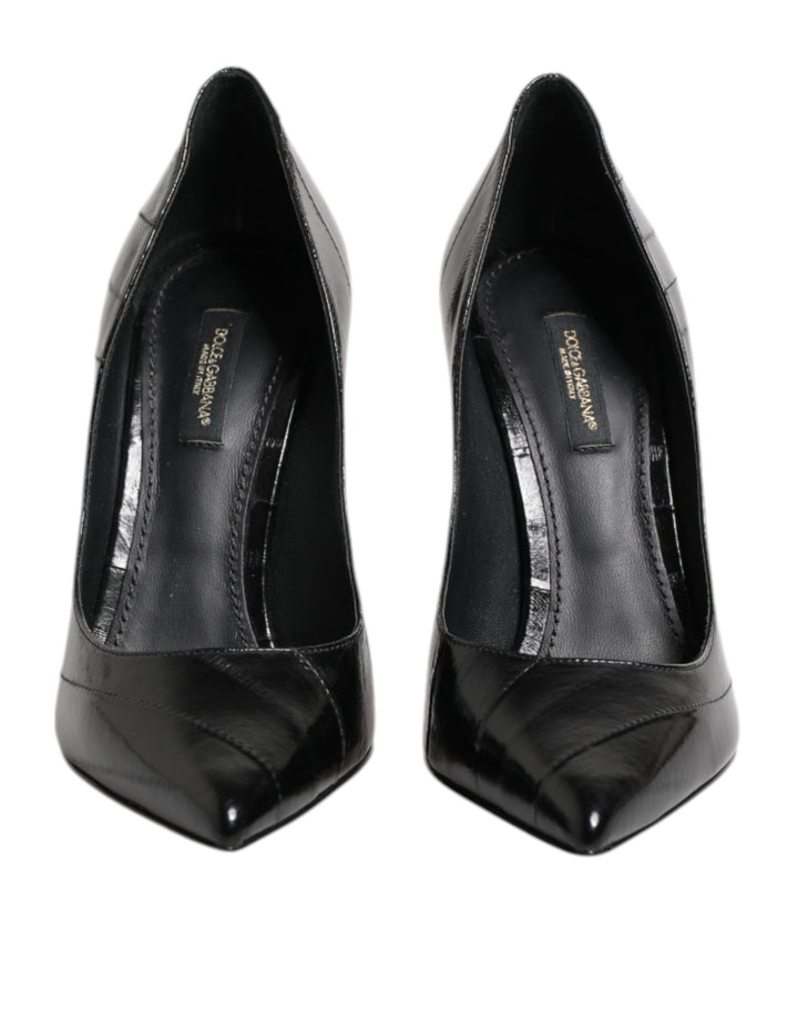 Chaussures à talons hauts à talons aiguilles en cuir noir Dolce & Gabbana
