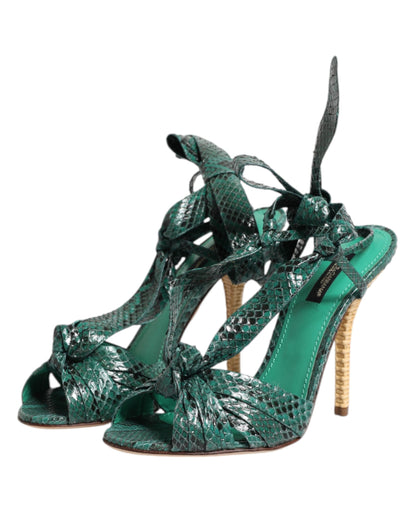 Zapatos de tacón sandalias de piel de pitón verde de Dolce & Gabbana
