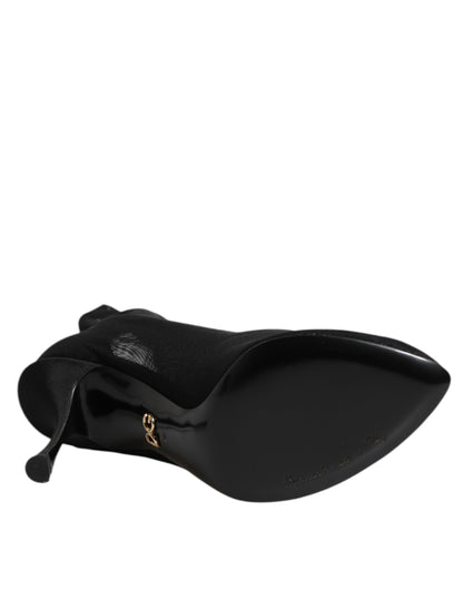 Dolce & Gabbana Black Silk Stretch Mesh Sock Boots Shoes