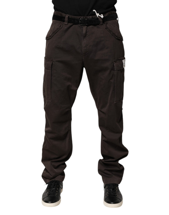 Dolce & Gabbana Pantalon Cargo Homme Marron en Coton Stretch
