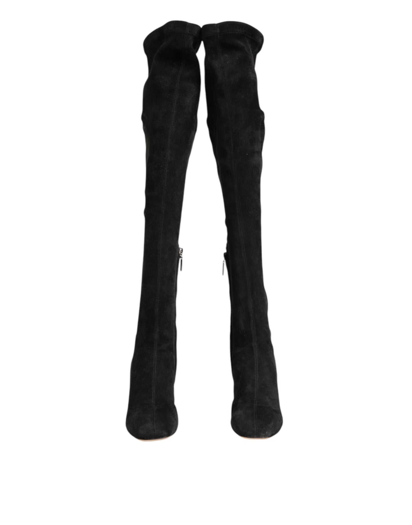 Bottes hautes en daim et cuir noir Dolce & Gabbana