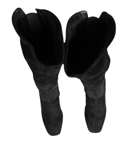 Bottes hautes en daim et cuir noir Dolce & Gabbana