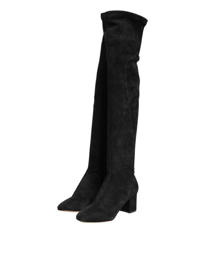 Bottes hautes en daim et cuir noir Dolce & Gabbana