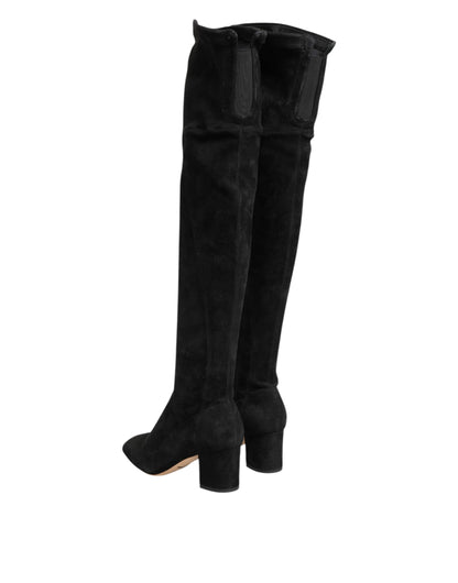 Bottes hautes en daim et cuir noir Dolce & Gabbana