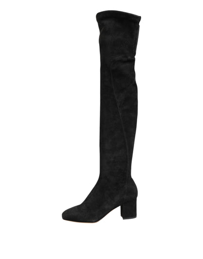Bottes hautes en daim et cuir noir Dolce & Gabbana