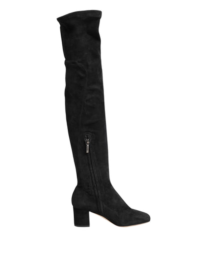 Bottes hautes en daim et cuir noir Dolce & Gabbana