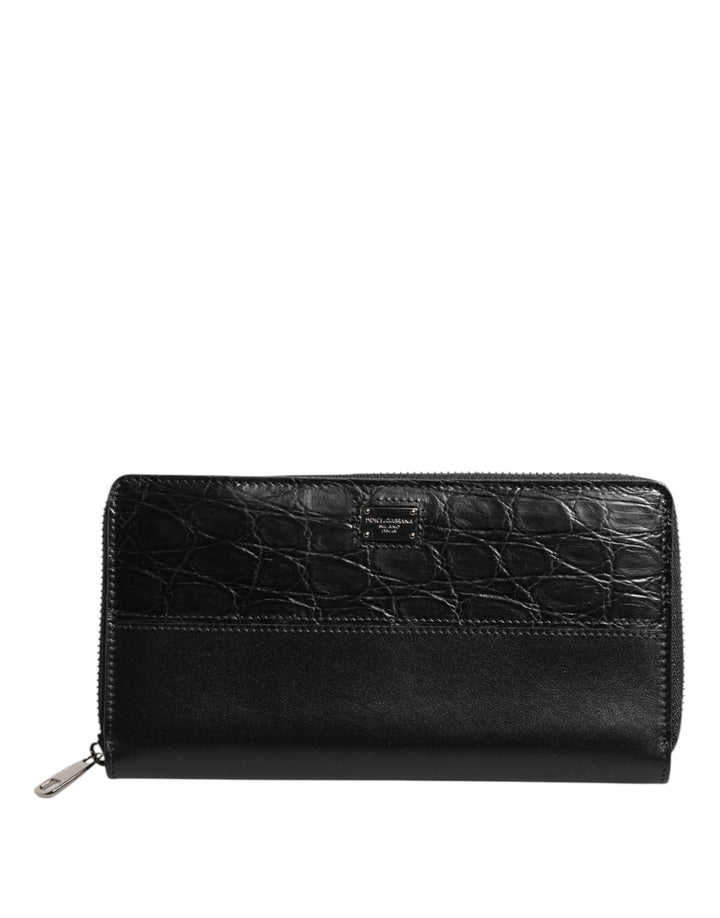 Portefeuille Continental zippé Dolce & Gabbana en cuir noir avec plaque logo