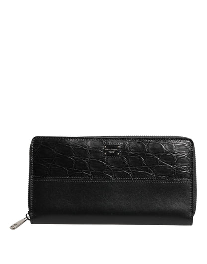 Portefeuille Continental zippé Dolce & Gabbana en cuir noir avec plaque logo