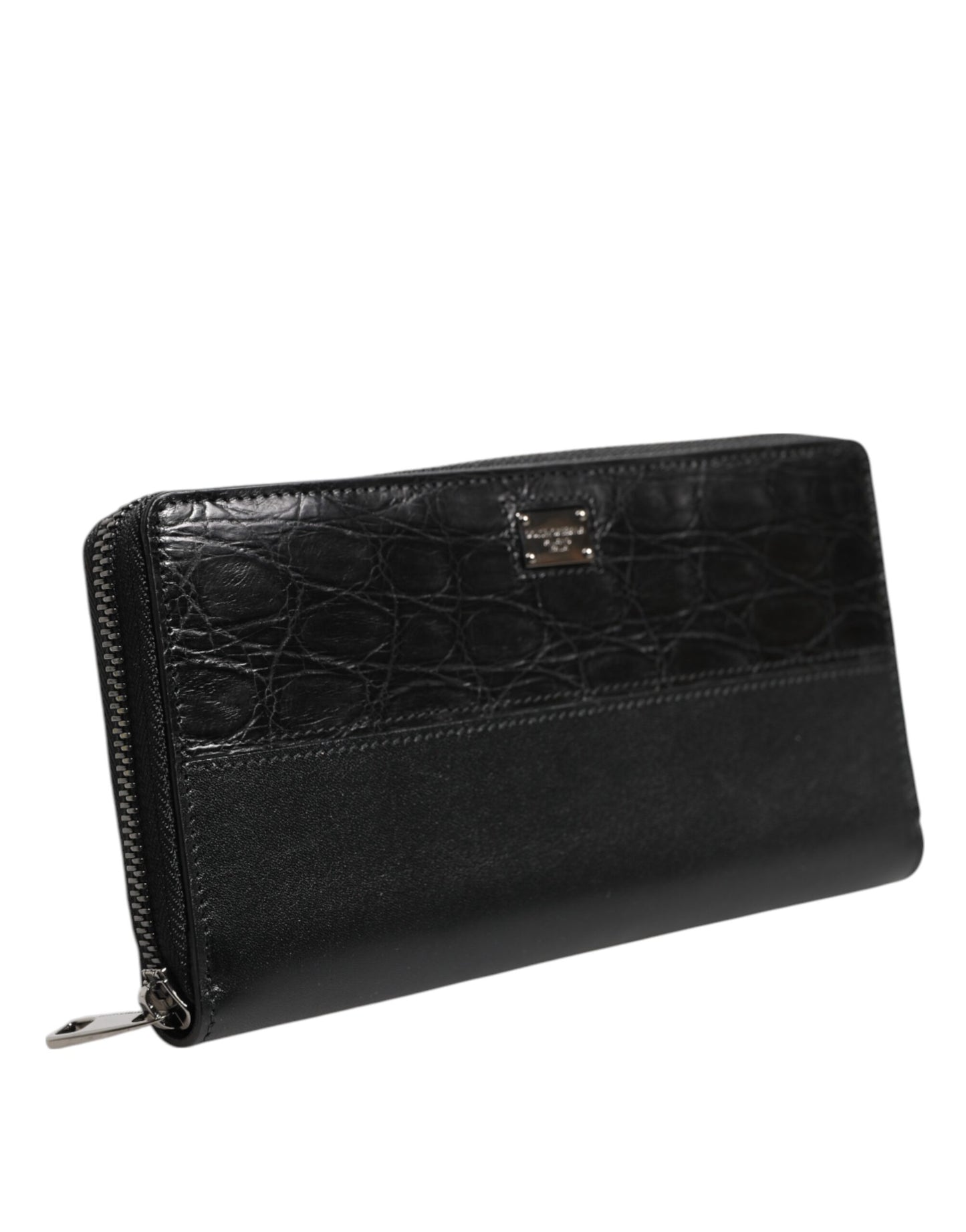 Portefeuille Continental zippé Dolce & Gabbana en cuir noir avec plaque logo
