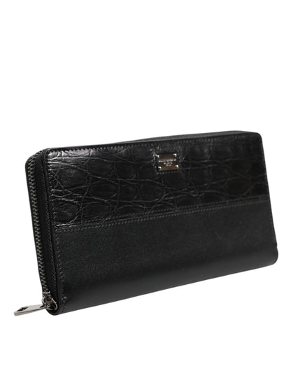 Portefeuille Continental zippé Dolce & Gabbana en cuir noir avec plaque logo
