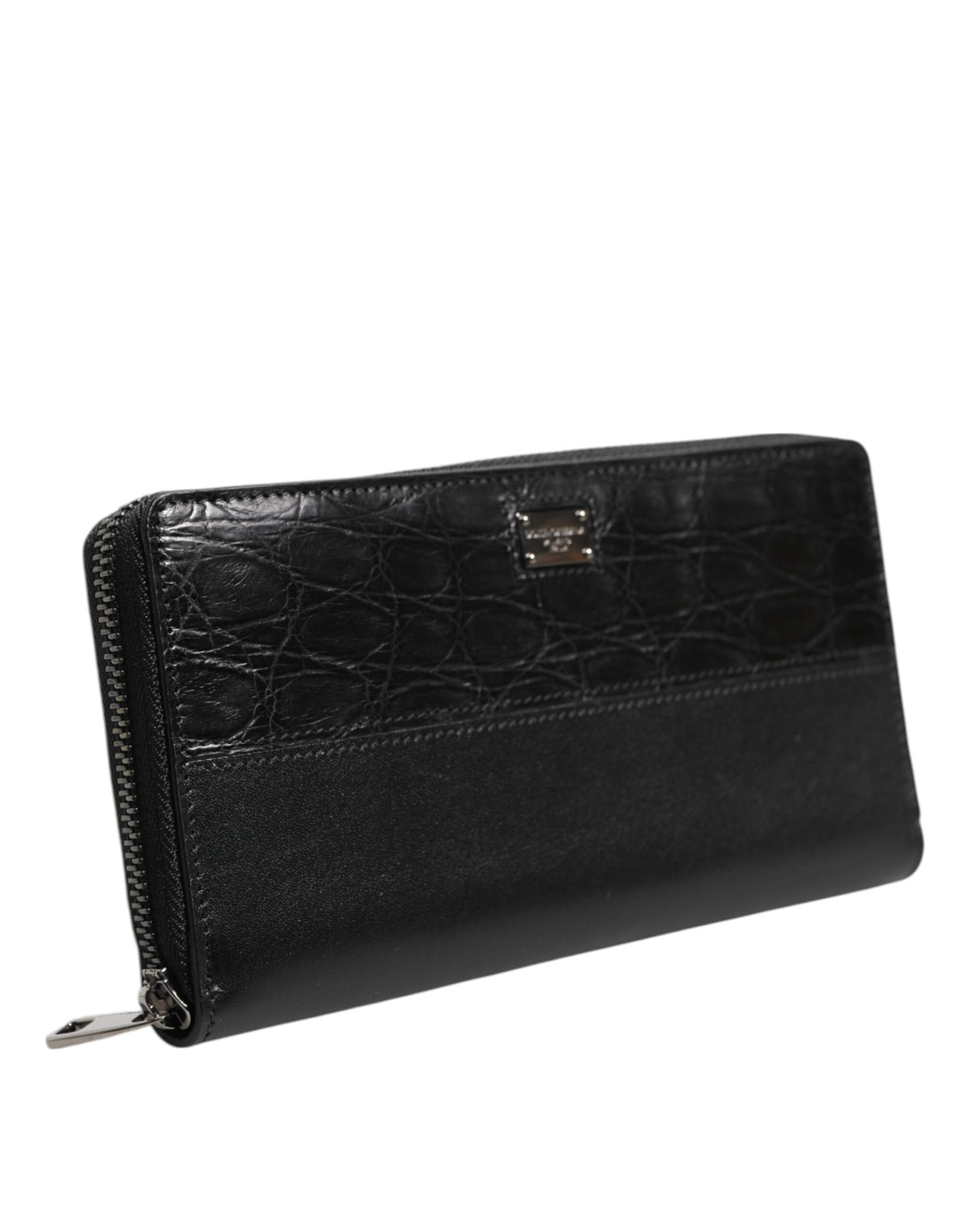 Portefeuille Continental zippé Dolce & Gabbana en cuir noir avec plaque logo
