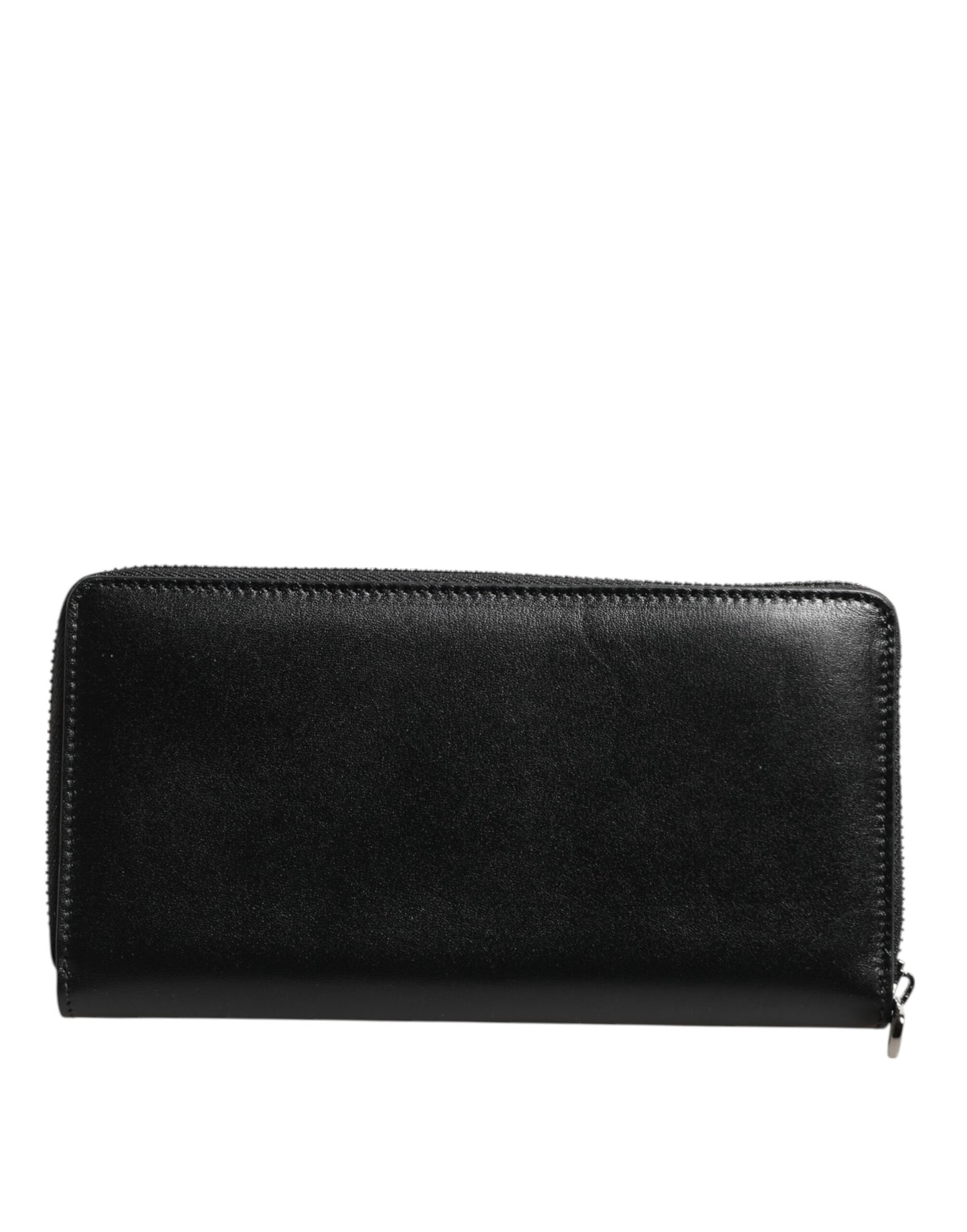 Portefeuille Continental zippé Dolce & Gabbana en cuir noir avec plaque logo