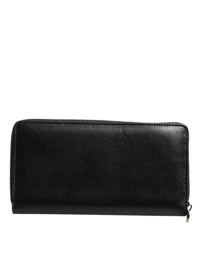 Portefeuille Continental zippé Dolce & Gabbana en cuir noir avec plaque logo