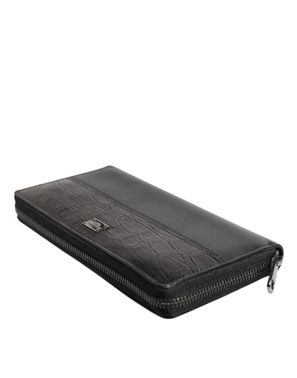Portefeuille Continental zippé Dolce & Gabbana en cuir noir avec plaque logo