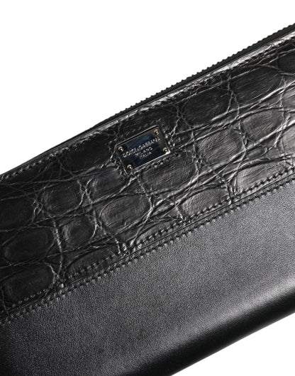 Portefeuille Continental zippé Dolce & Gabbana en cuir noir avec plaque logo
