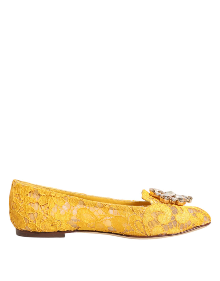 Zapatos planos Dolce & Gabbana amarillos de encaje Taormina con cristales