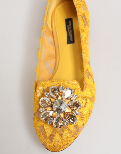 Zapatos planos Dolce & Gabbana amarillos de encaje Taormina con cristales