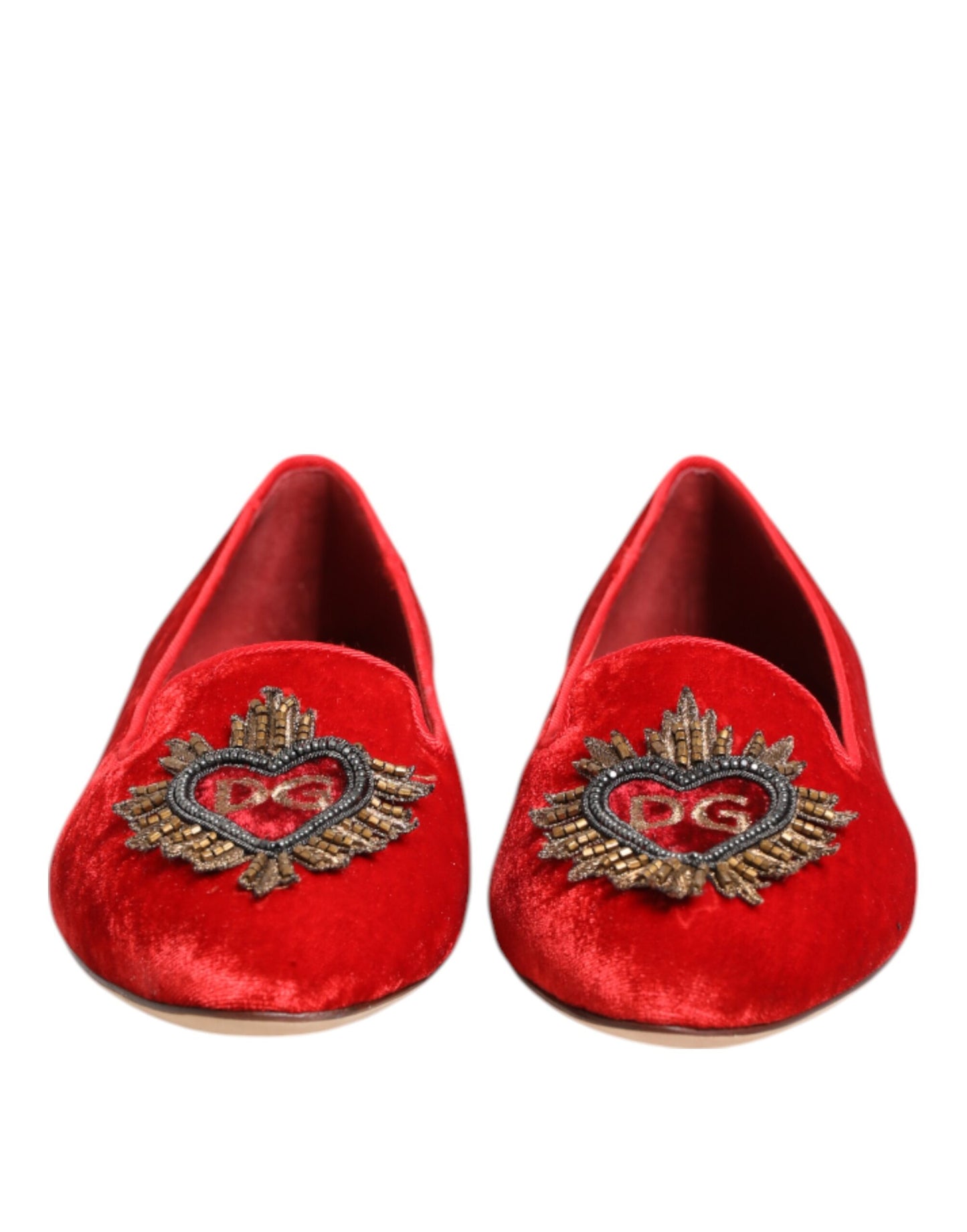 Chaussures plates loafers Dolce & Gabbana DG Cœur en velours rouge