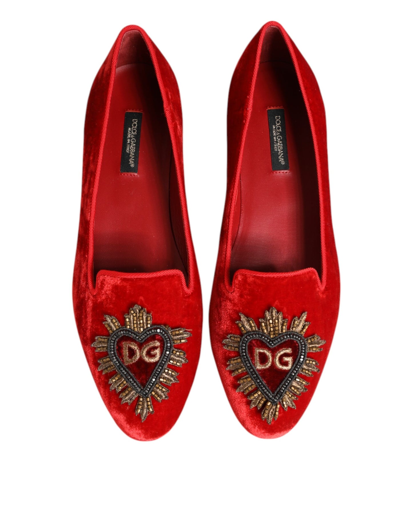 Chaussures plates loafers Dolce & Gabbana DG Cœur en velours rouge